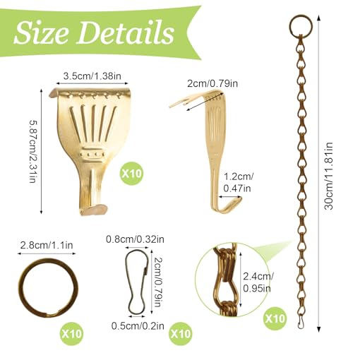 Image of Picture Hanging Kit 10Pcs Rail Hooks with 10Pcs Chains, Picture Display Hanging System for Wall Pictures, Exhibition (Detachable Chain, Bronze+Gold)