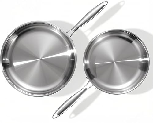 DELARLOCHEF Padella in acciaio inox a tre strati,24cm 28cm,non rivestita,padelle per induzione,pentole ad alta e ottima efficienza energetica per steak,uova