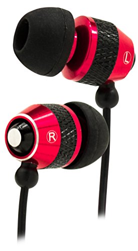 Bastex Universal Earphone/Ear Buds 3.5mm Stereo Headphones in-Ear Tangle Free Cable with Built-in Microphone Earbuds for iPhone iPod iPad Samsung Android Mp3 Mp4 and More-Red/Black