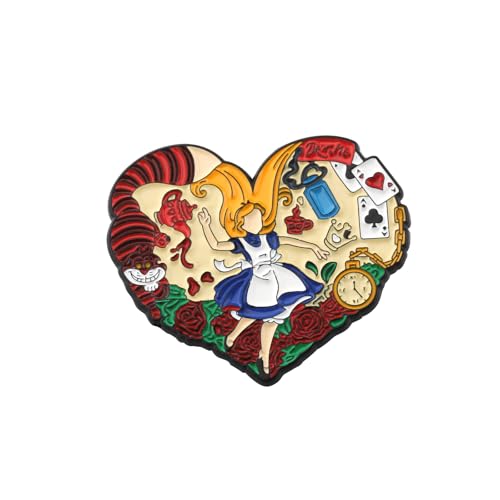 PLITI Alice Brooch Pin Alice Adventure Gifts Cartoon Cat Lover Gift Fairy Tale Gifts Mad Hatter March Hare Gift White Rabbit (Alice Flower PinU)