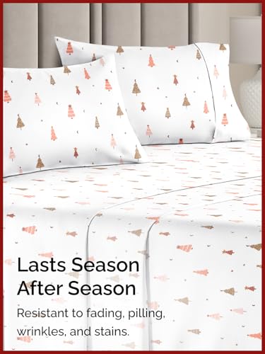 Full Christmas Tree Sheet Set - Holiday Xmas Pattern Bedding Set - Deep Pockets - Snug Fit - 4 Piece - Wrinkle Free & Easy Care - Comfy Festive Winter - Holiday Sheets for Women, Men, Kids and Teens
