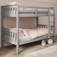 Double Bunk Bed, Twin Sleeper Kids Beds, Detachable Bunk Beds For Kids, 3ft Single Double Wooden Bed Frame with Ladder, Grey Bunk Beds for Adults, Childrens Beds (L198 cm X W98 cm X H144cm)