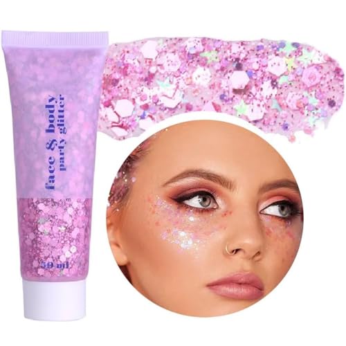 Gel con purpurina para el cuerpo, purpurina para la cara, gel corporal con lentejuelas, sombra de ojos líquida brillante, lentejuelas de sirena, gel con purpurina holográfica líquida(Rosado)