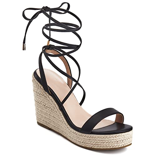 Image of Coutgo Women's Espadrille Wedges Lace Up Platform Ankle Cross Strap Slingback Summer Dress Sandals