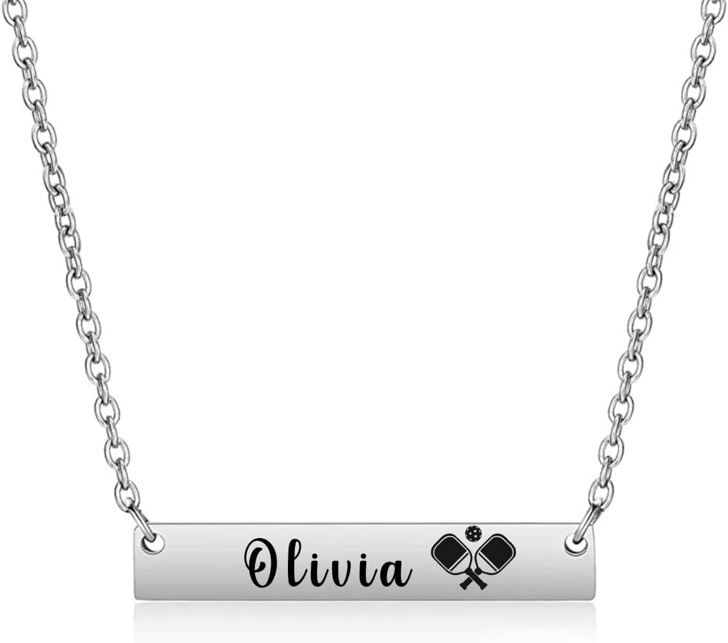 Pickleball Bar Necklace, Personalized Pickleball Name Charm Necklace Stainless Steel, Pickleball Gifts for Women, Pickleball Jewelry, Pickleball Team Gift, Pickleball Pendant