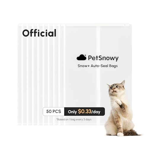 PetSnowy Cat Litter Box Liners 50-Pack Self-Sealing Waste Bags for All PetSnowy Automatic Self-Cleaning Litter Boxes Genuine Leak-Proof Refill Bags Easy-Lift No-Touch Disposal
