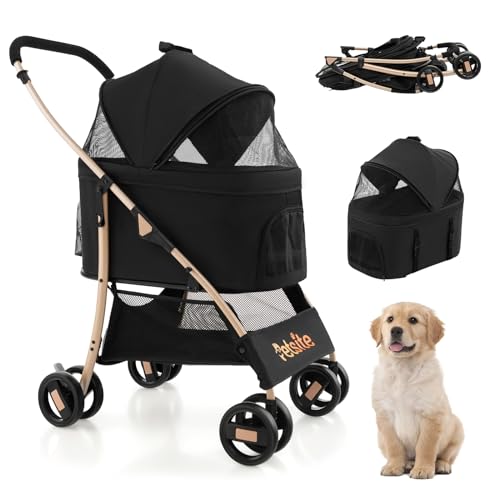 Poussette pour chien chat pliable GOPLUS 3 en 1 avec panier de rangement noir