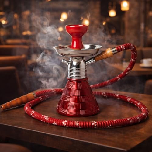 Image of AL-Sheesh Petite Glass Hookah | Designer Alumunium 9 inch Inch Glass, Iron Hookah Set For Heavy Smoke | Perfect for Party (Red)