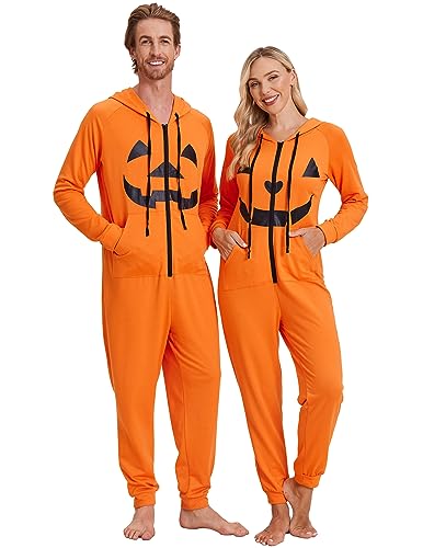 Ekouaer Halloween Onesie Zipper Couples Onesie for Adults Halloween Cosplay Costumes for Women and...