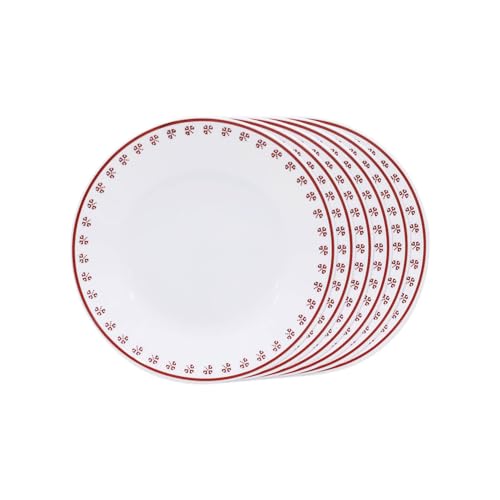 Image of CORELLE Scarlet Clover 17 CM /6 Inch Small Rounded Plate Snack for Dining 6 Pcs| Vitrelle Triple Layer Glass| Lightweight Non-Porous Surface Plate| 1-Year Warranty on Chip, Break & Scratch