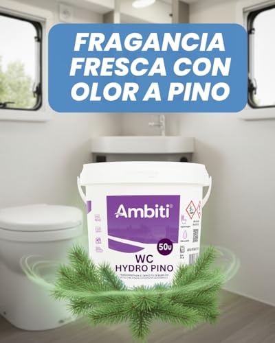 Miniatura 6 de Ambiti Wc Hydro Monodosis Hidrosolubles Para Depósito De Residuos De Autocaravanas,Caravanas Y Campers Antibacteriano Elimina Deshechos Orgánicos Y Papel Higiénico Fragancia Pino 50ud