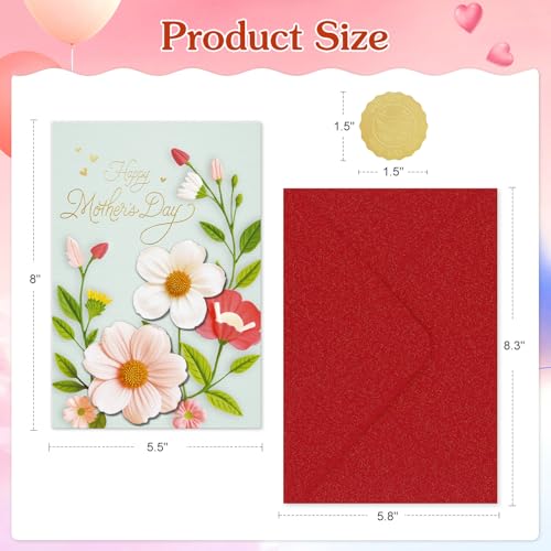 Image of FLYAB Mothers Day Card with Envelope - 5.5 inchx8 inch 3D Flower Golden Foil Design Happy Mothers Day Card Prefect Gifts for New Moms Grandma Wife Sister