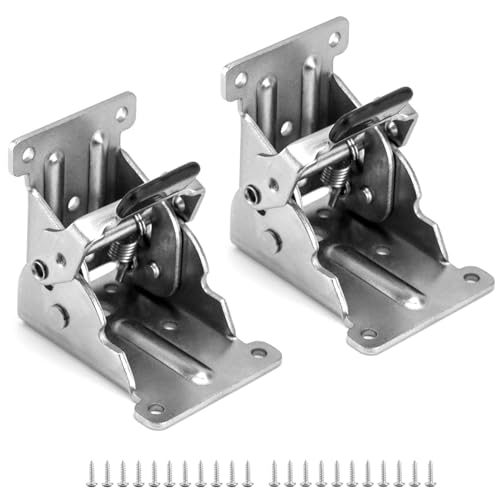 QWORK® 2 Piezas Bisagras Plegables Mensula Plegable de 90 Grados para Patas de Muebles Herrajes para Mesas Plegables con 20 Tornillos - Plata