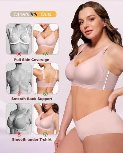 HORISUN Women Wireless Bras with Support and Lift Soft Comfort Seamless No Underwire Bra Full Coverage Bra Plus Size (Pink 36C) — view 4