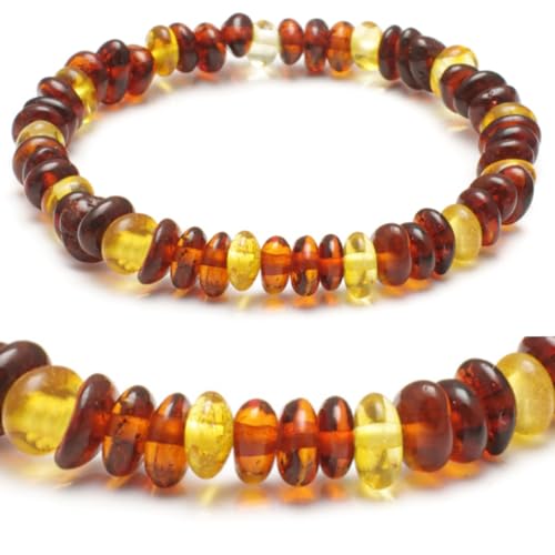 Bernstein Armband auf Gummiband - Bernsteinarmband für Damen & Herren & ganze Familie - Echter Schmuck aus Ostsee Bernstein Perlen - Weinachtsgeschenke kleinigkeiten (Cognac / Honig, 18 CM)