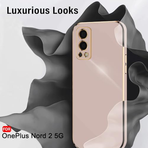 Image of TheGiftKart Luxurious Golden-Plated Back Cover Case for OnePlus Nord 2 5G / OnePlus Nord 2 Pac-Man Edition | Raised Lips for Camera & Screen Protection | Shockproof Design | Stylish Case (TPU, Pink)