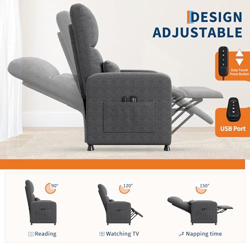 Sillón reclinable eléctrico tela lino gris miniatura 4