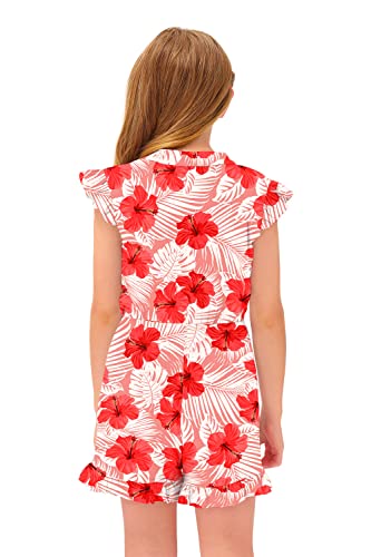 Besserbay Pretty Red Flower Jumpsuit Button Down Casual Flutter-Sleeve Comfy Elastic Romper For Big Girl 11-12 Years #TOP5