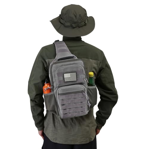 Image of Rover Sling Pack Tactical Shoulder Sling Bag Backpack with Bottle Holder Crossbody Chest Bag, Grey