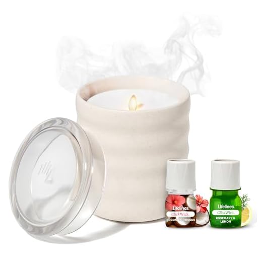Lifelines Flameless Candle Aromatherapy Essential Oil Diffuser with 2 ClickWick Essential Oil Blends - Cordless & Waterless Diffuser for Home - Scented Electric Candles Blow Out Flame - Cream Bubble