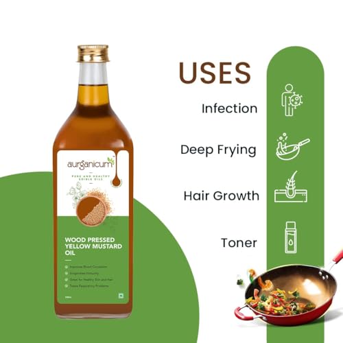 Image of Aurganicum Pure Wood Pressed Yellow Mustard Oil (Peeli Sarson) - Cold Pressed & Natural | Rich Aroma & Authentic Taste | Unrefined & Chemical-Free Cooking Oil (1L | Tin)