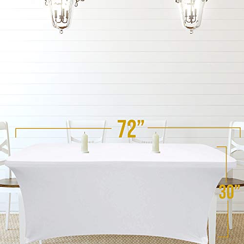 White Classic Wealuxe 6-Feet Rectangle Tablecloth - Stretchable Table Cloth Cover, White, 2 Pack #TOP1