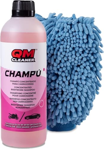 QM Cleaner Champú Espumante para Carrocería | Concentrado, para más de 20 lavados, con Acabado Brillante - Incluye 500 ml + Manopla Extra