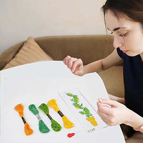 Image of INFUNLY Cactus Embroidery Bookmark Set - Counted Cross Stitch Bookmarks DIY Kit - Adult Book Lover Teacher Gift - Includes Threads, Needles, Fabric, Instruction