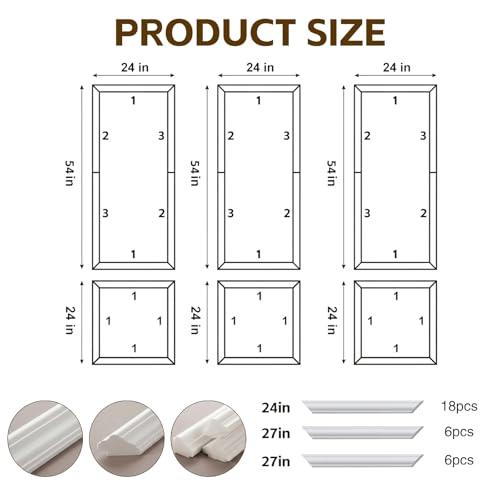 Image of 3 Set Peel and Stick Wall Molding Kit,Premade Self Adhesive Wainscoting Panels,Ready to Assemble Accent Molding Trim for Interior Wall Moulding Decor (24 x 54in)