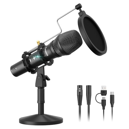 MAONO USB/XLR Podcast Dynamic Microphone, Studio Mic Kit with Volume Control, Shock Mount, Pop Filter, Ideal for Vocal, Instruments Recording, Voice Over, Live Streaming (HD300T)
