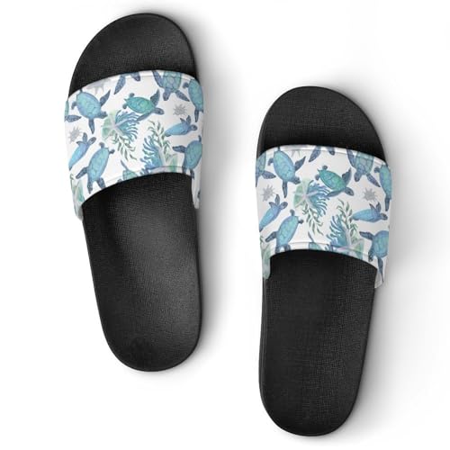 Watercolor Cute Sea Turtles Womens Slide Sandals Non Slip Summer House Slippers for Girls Slip-on Flip Flops