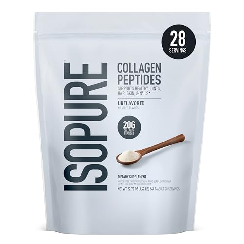 Image of Isopure 20g Grass-Fed Collagen Peptides with Biotin + Vitamin C - Supports Skin, Hair, Nails & Joint Health - Unflavored, Keto Friendly Collagen Powder, 28 Servings