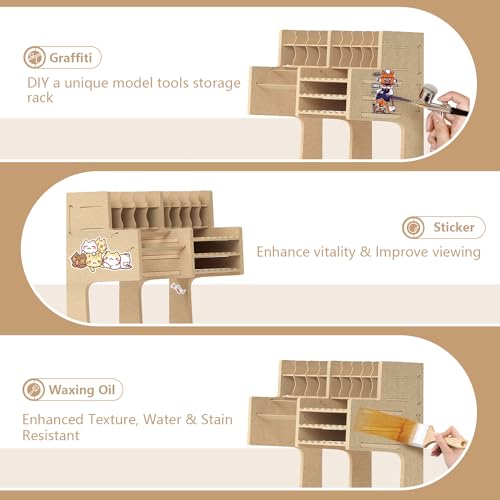 Image of Wooden Model Kit Organizer Rack with MDF Material, Paint Rack, Screwdriver /Brush Holder, For Tamiya Paints and Tools, GK1