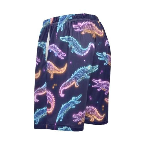 Alligator Neon Pattern Men’s Pajama Shorts Sleep Bottoms Elastic Waist Athletic Shorts Size S-2XL4