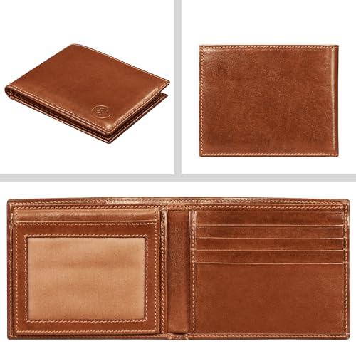 Image of Maxwell Scott - Personalized Mens Luxury Leather 2-in-1 Trifold Wallet with Card Holder and ID Window - The Asti Chestnut Tan