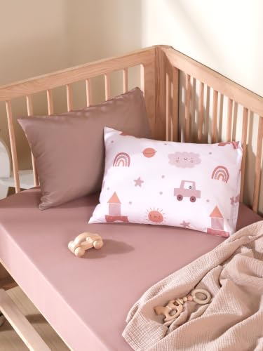 Image of TILLYOU Toddler Pillowcases 13 x 18 Travel Pillow Case 2 Pack, Kids Pillowcases Machine Washable with Envelope Closure, Block car