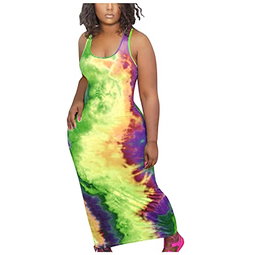 QWUVEDS Vestido de verano para mujer, corto, vestido de verano, chaleco para vacaciones, verano, color mosca, flores, sin mangas, vestido de mujer, vestido de Navidad, verde, M