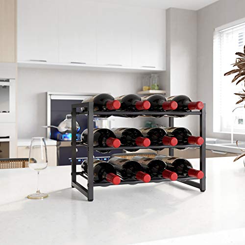 OROPY 12 Fles Metalen Wijnrek, Gratis Staand Wijnopslaghouder, 3-Tier Industriële Stijl Vintage Huisdecoratie voor Kast… - Image 3