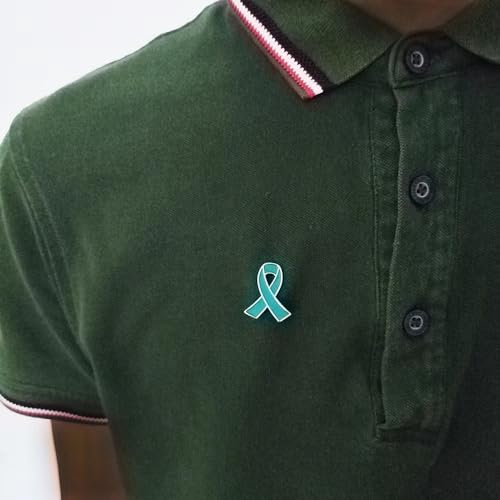 Image of 50 Pieces Teal Ribbon Pins Teal Awareness Lapel Brooches for Cervical Ovarian Cancer, Substance Abuse, Sexual Violence Awareness