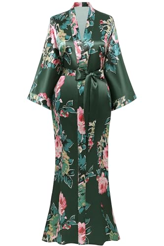 Image of BABEYOND Women's Kimono Robe Long Satin Silky Floral Lightweight Bridesmaid Wedding Bachelorette Party Robe