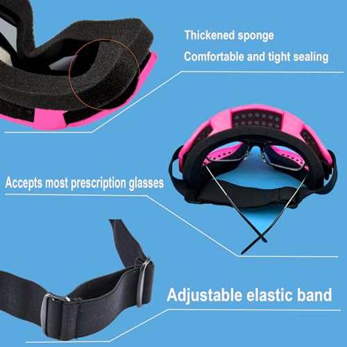 LJDJ Ski Goggles, Pack of 2 - Snowboard Adjustable UV 400 Protective Motorcycle Goggles Outdoor Sports Tactical Glasses (Black + Pink) - Thumbnail 5