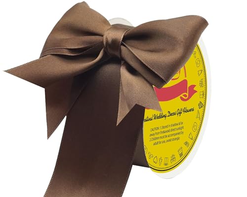 Image of Double Face Brown Satin Ribbon 2 inch X 25 Yards Polyester Brown Ribbon for Gift Wrapping Very Suitable for Weddings Party Invitation Decorations and More
