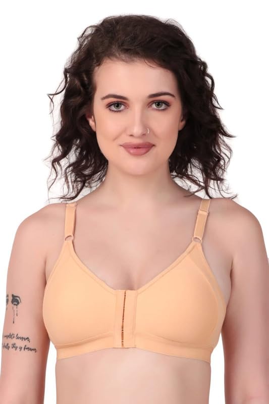 nafilyo Cotton Front Open Bra for Women Daily Use | Non-Padded, Non-Wired | Sweat Absorbent Seamless Bra | Full Coverage Regular Wear (Pack of 1, Multicolour)-picture-37