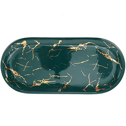 YDoLimmer Keramik Serviertablett 26.5x12cm Oval Kosmetiktablett Marmor Badezimmertablett Dessertteller Porzellan Servierplatte Vorspeisenteller Servierteller (Grün) Cover
