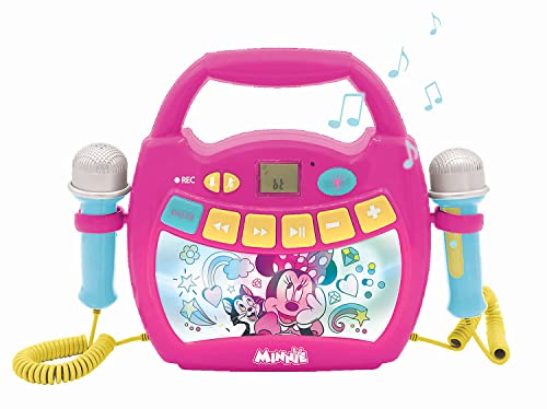 LEXIBOOK, Disney Minnie, Leitor de karaokê digital portátil para crianças, microfones, efeitos de luz, Bluetooth®, funções de gravação e mudança de voz, rosa, MP320 MNZ