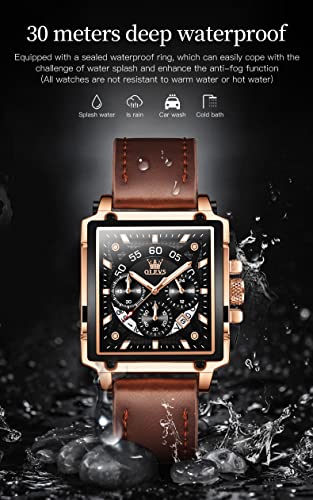 Image of OLEVS Square Watches for Men Chronograph Fashion Business Watch Luminous Waterproof Casual Wrist Watches