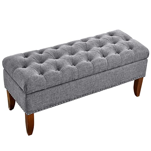 Pulaski Hinged Top Button Tufted Bed Heathered Grey, 41.50" W x 15.75" D x 18.50" H Upholstered Storage Bench, - Thumbnail 6