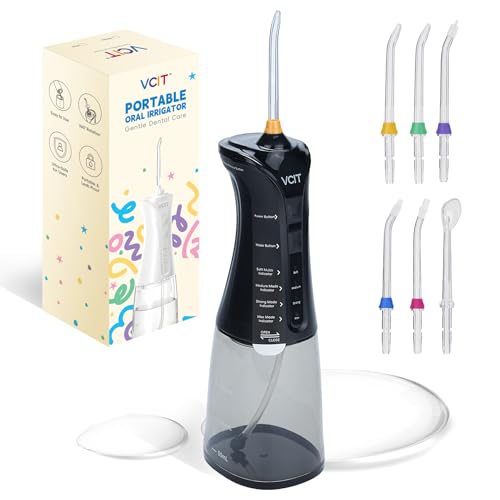 VCIT OrthoWave Water Flosser for Teeth, 350ML Portable Cordless Oral Irrigator, IPX7 Waterproof, 4 Modes & 6 Jet Tips, FDA Cleared, 1400-2000 PPM Pulse, for Braces, Sensitive Gums & Travel