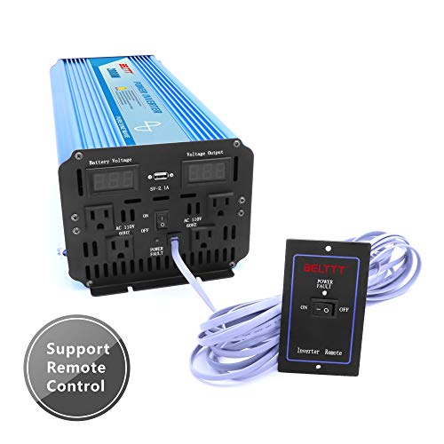 BELTTT 2000W Pure Sine Wave Power Inverter with Remote Switch 12V DC to 110 V AC with 4 AC Outlets and LCD Display and 1 USB Charging Port (4000W Peak)