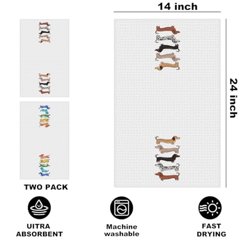 Image of Hanamiya Na 2 Pcs Cute Dachshund Kitchen Towels 24x14 Inch, Dachshund Gifts Reusable Dish Towels for Kitchen Bathroom Decor, Waffle Weave Absorbent Tea Towel, Weiner Dog Gifts for Women Mom Friend